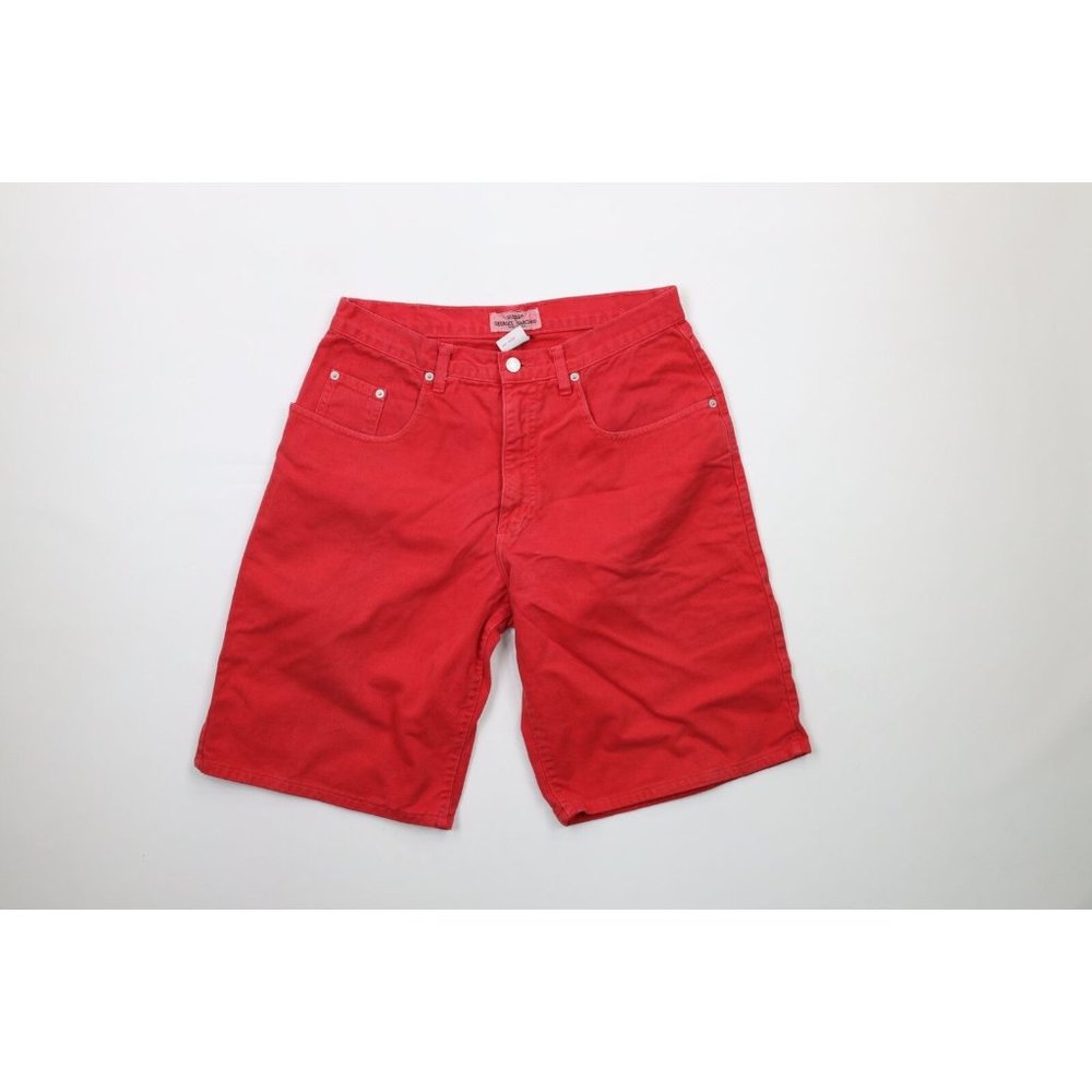 Vintage 90s Guess Jeans Mens 31 Distressed Spell Out Denim Jean Shorts Red USA